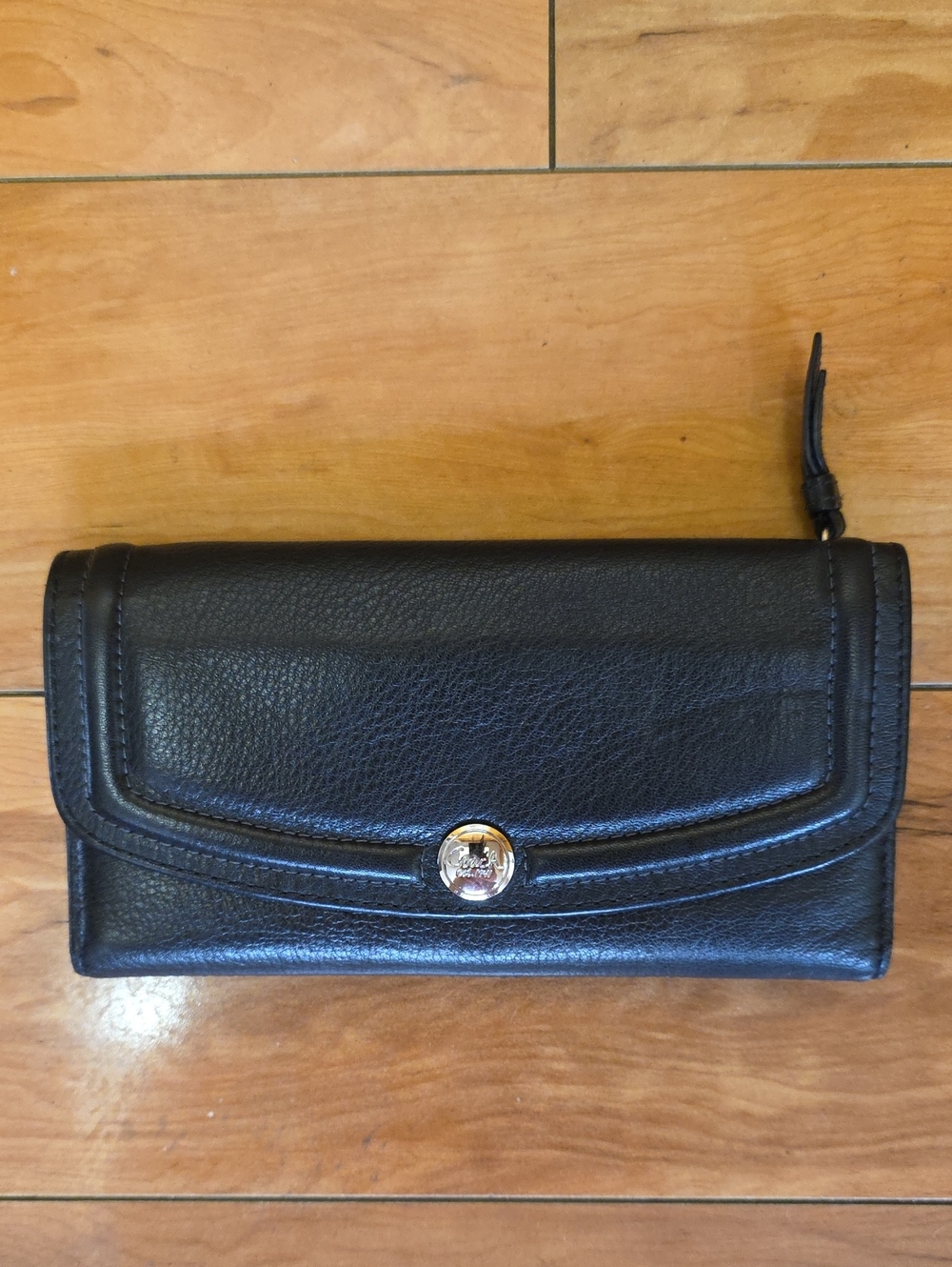 Vintage Coach Hamptons Black Grained Leather Trifold Envelope Wallet